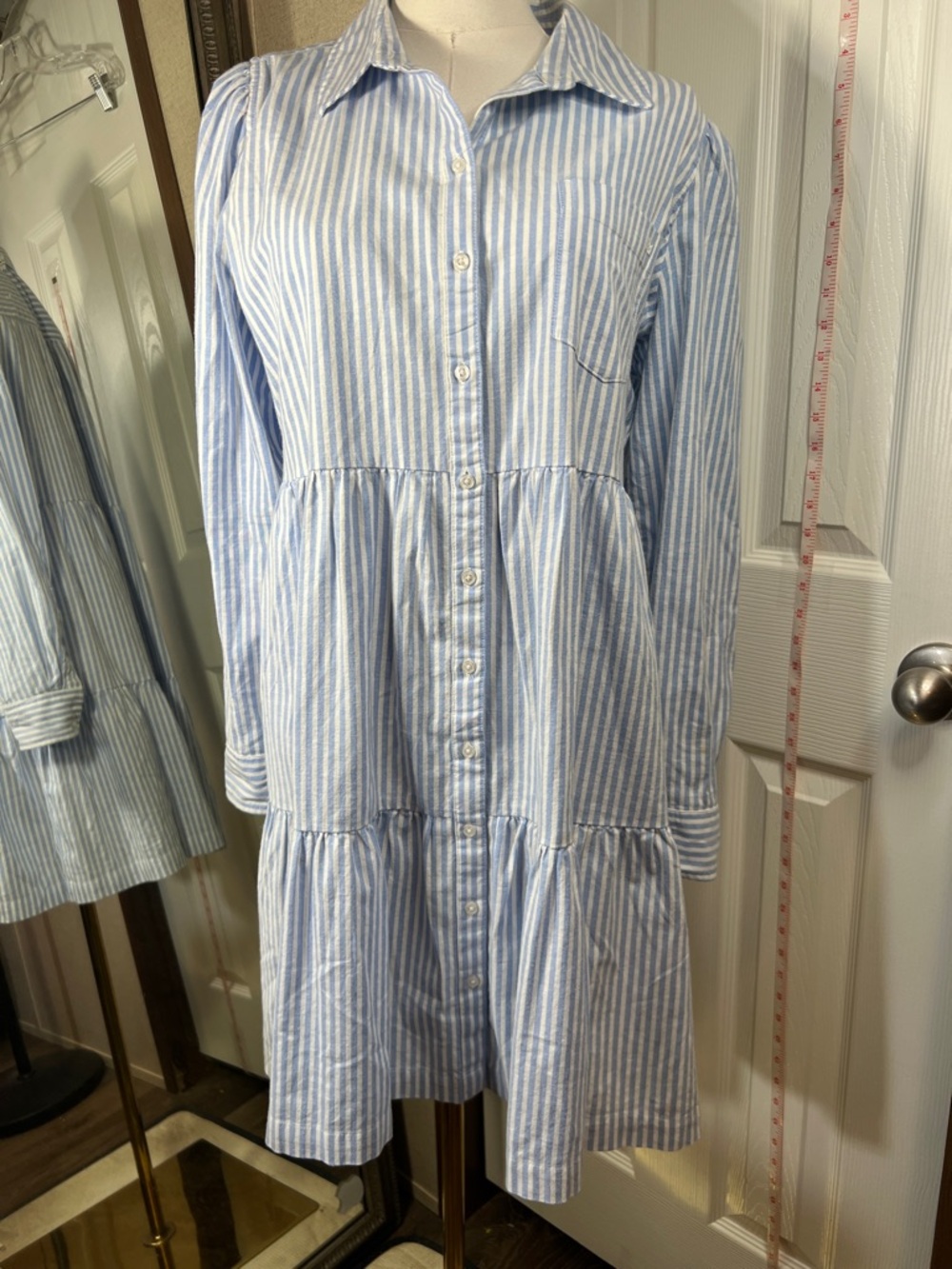 crown & ivy Blue and White Striped Maxi Shirt Dress
